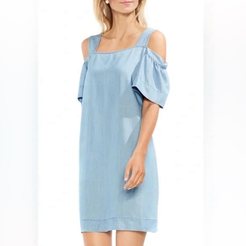 Vince Camuto cold shoulder chambray dress